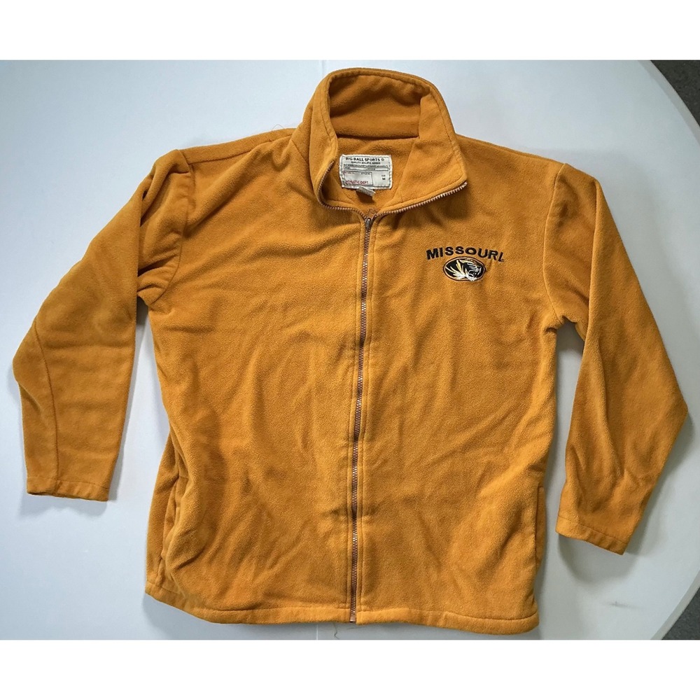VTG Y2K Missouri Tigers Fleece Jacket Mens M Gold Full Zip Mizzou Preppy Fall